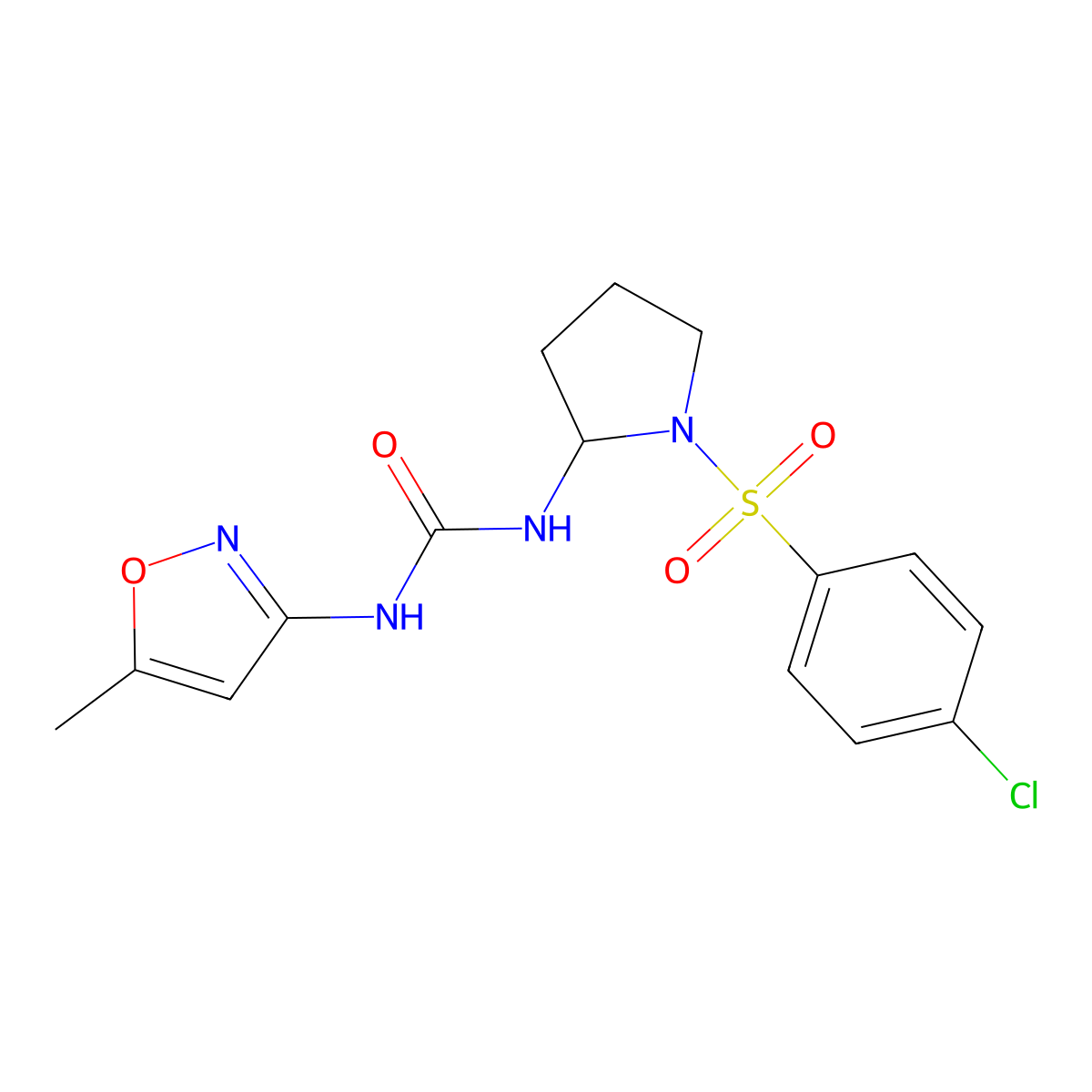 1-[1-(4-Chlorobenzenesulfonyl)pyrrolidin-2-yl]-3-(5-methyl-1,2-oxazol-3-yl)urea molecular structure, CAS 536998-34-2