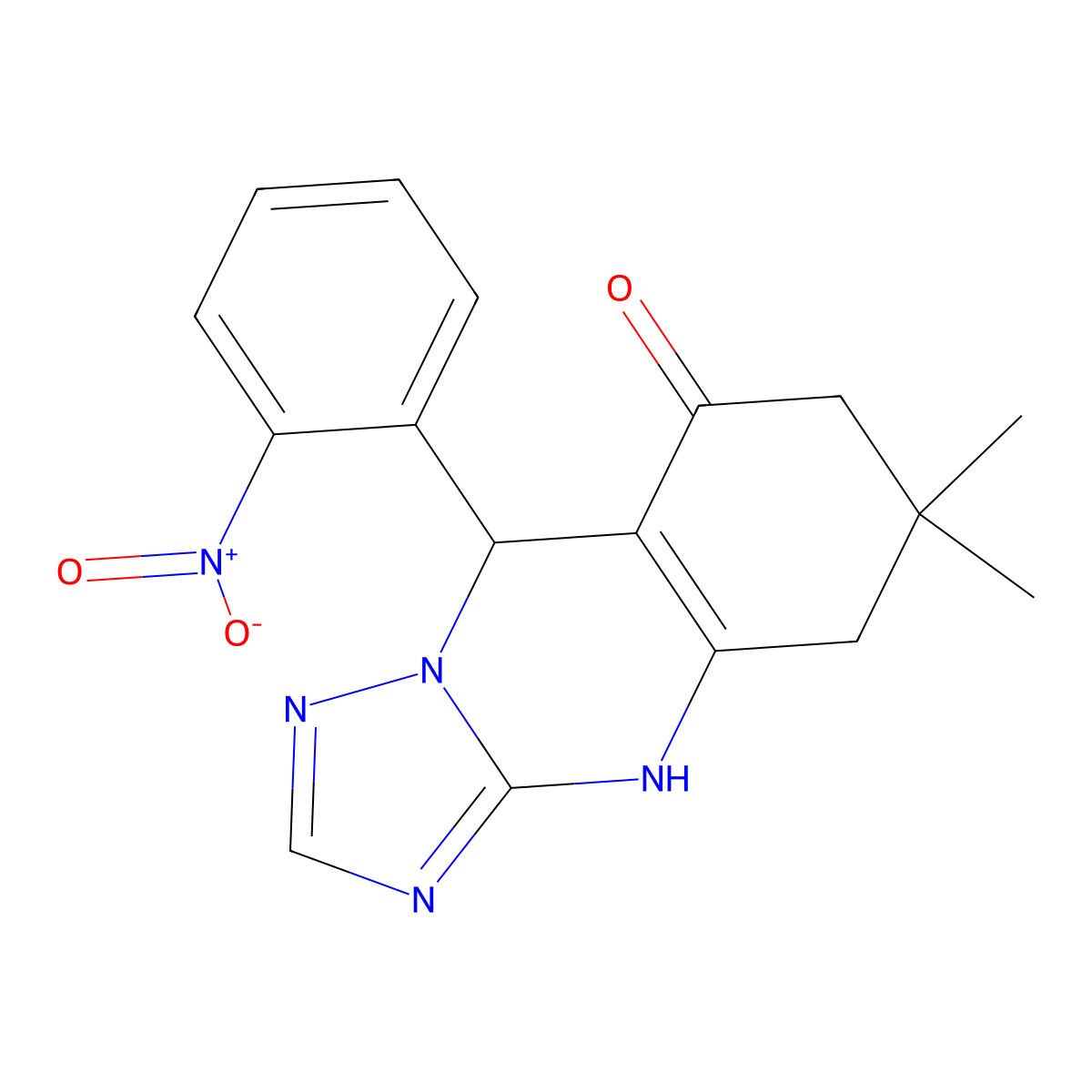 6,6-dimethyl-9-(2-nitrophenyl)-5,6,7,9-tetrahydro[1,2,4]triazolo[5,1-b]quinazolin-8(4H)-one molecular structure, CAS 537001-82-4