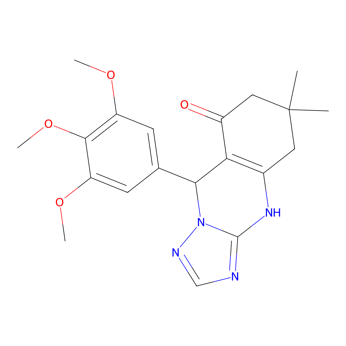 6,6-dimethyl-9-(3,4,5-trimethoxyphenyl)-5,6,7,9-tetrahydro[1,2,4]triazolo[5,1-b]quinazolin-8(4H)-one molecular structure, CAS 537002-38-3
