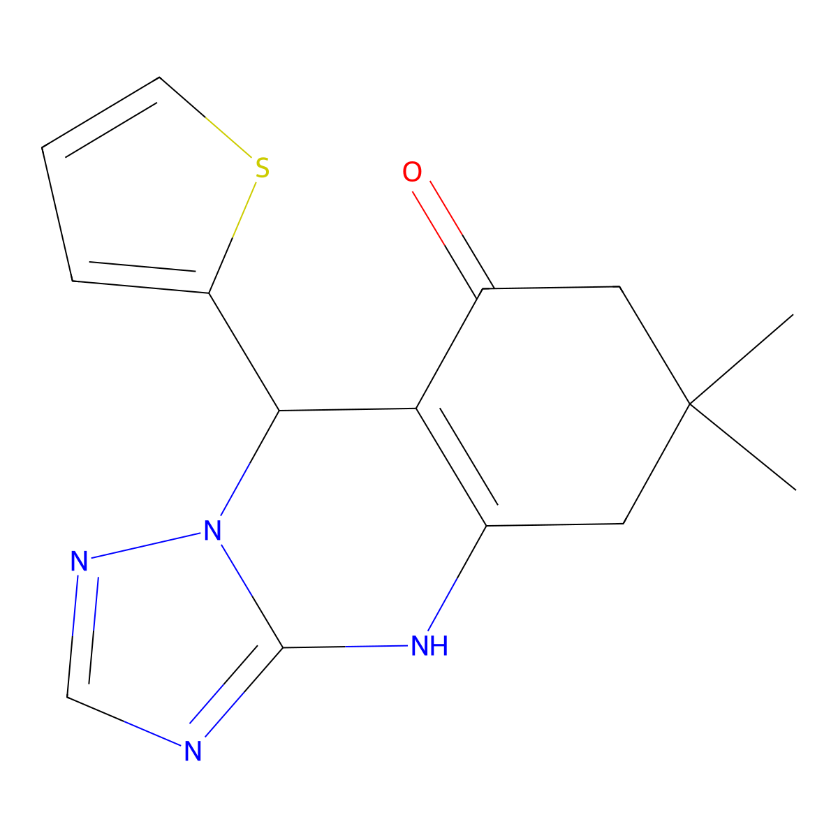 6,6-dimethyl-9-(2-thienyl)-5,6,7,9-tetrahydro[1,2,4]triazolo[5,1-b]quinazolin-8(4H)-one molecular structure, CAS 537002-64-5