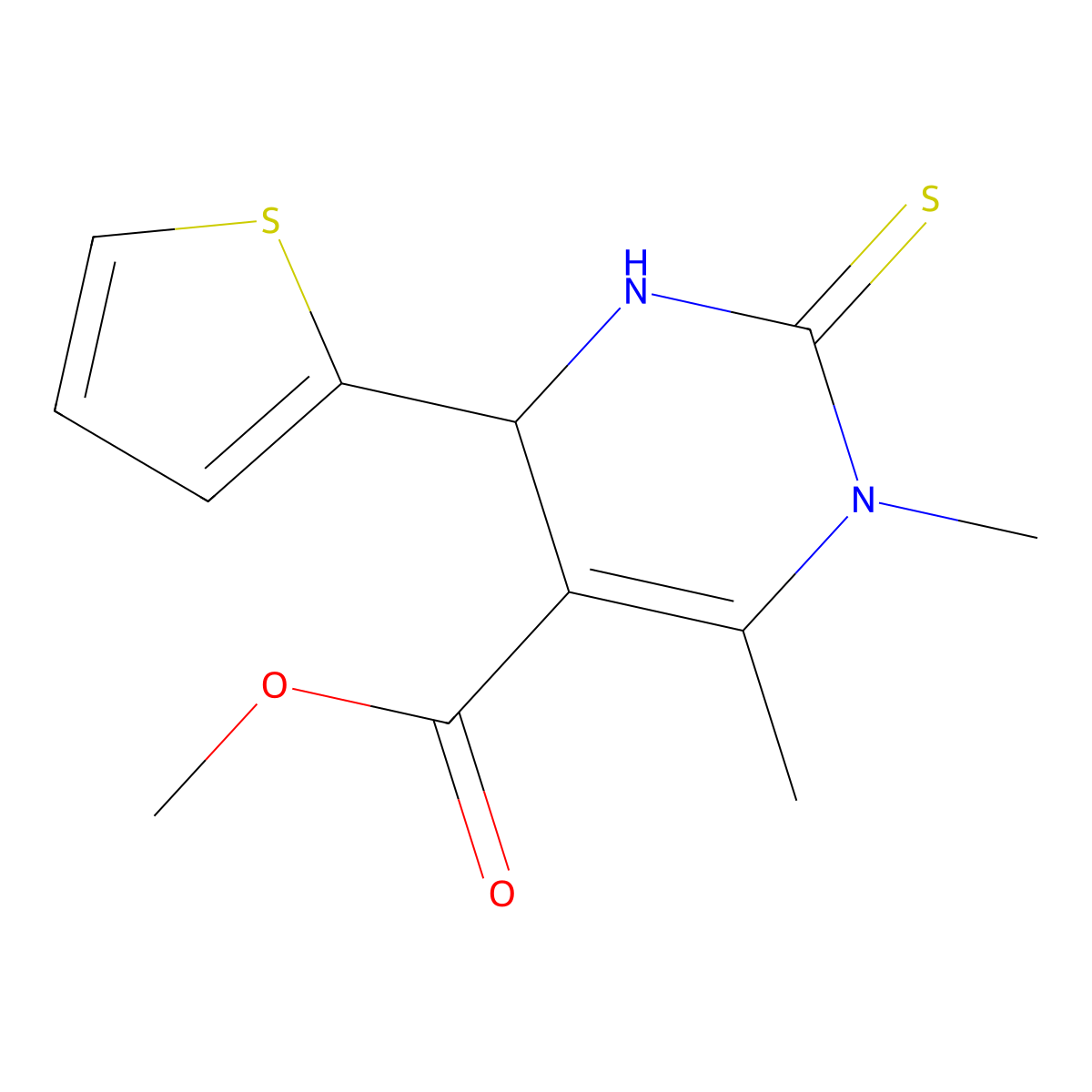 Methyl 3,4-dimethyl-2-sulfanylidene-6-thiophen-2-yl-1,6-dihydropyrimidine-5-carboxylate molecular structure, CAS 537002-66-7