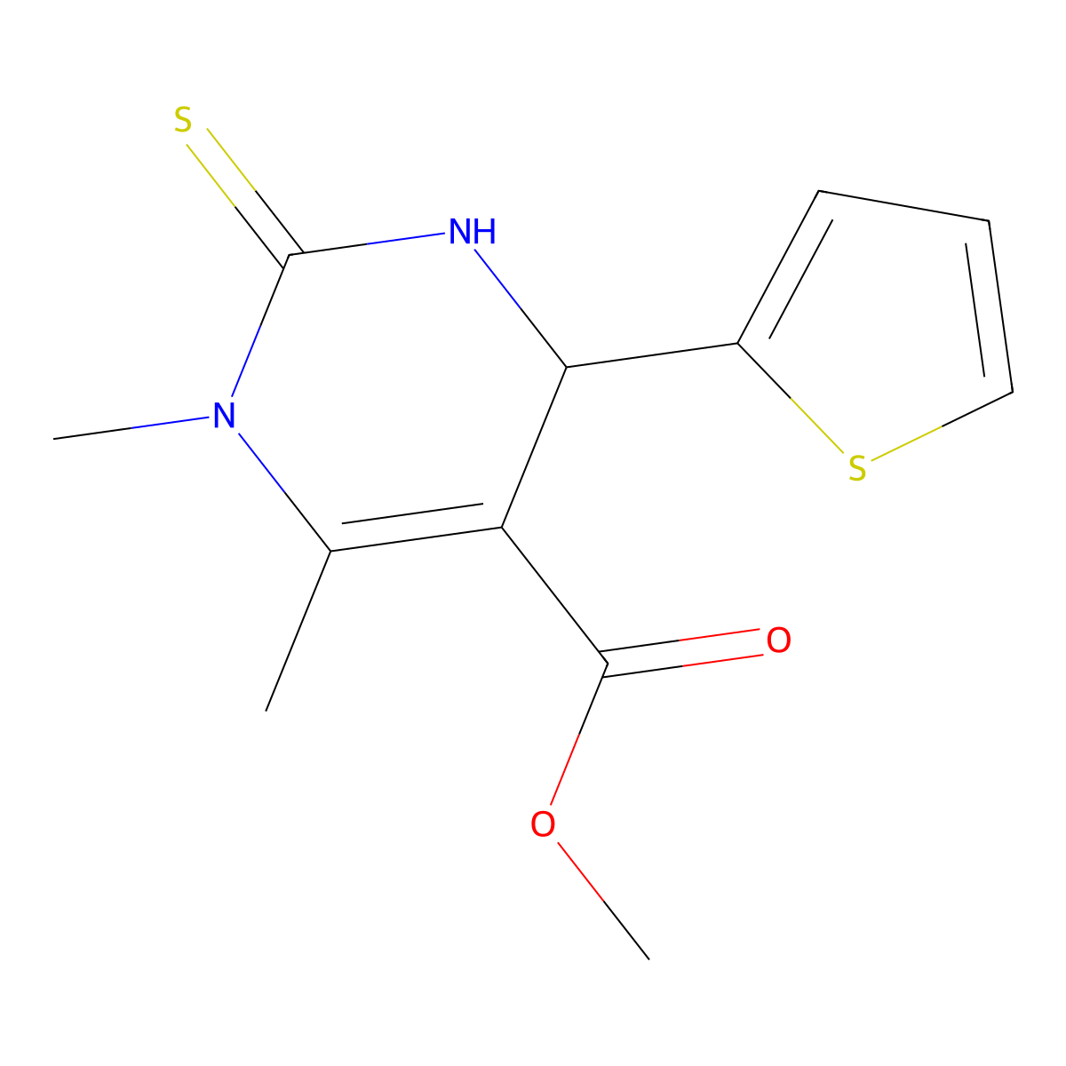 Methyl 3,4-dimethyl-2-sulfanylidene-6-thiophen-2-yl-1,6-dihydropyrimidine-5-carboxylate molecular structure, CAS 537002-66-7