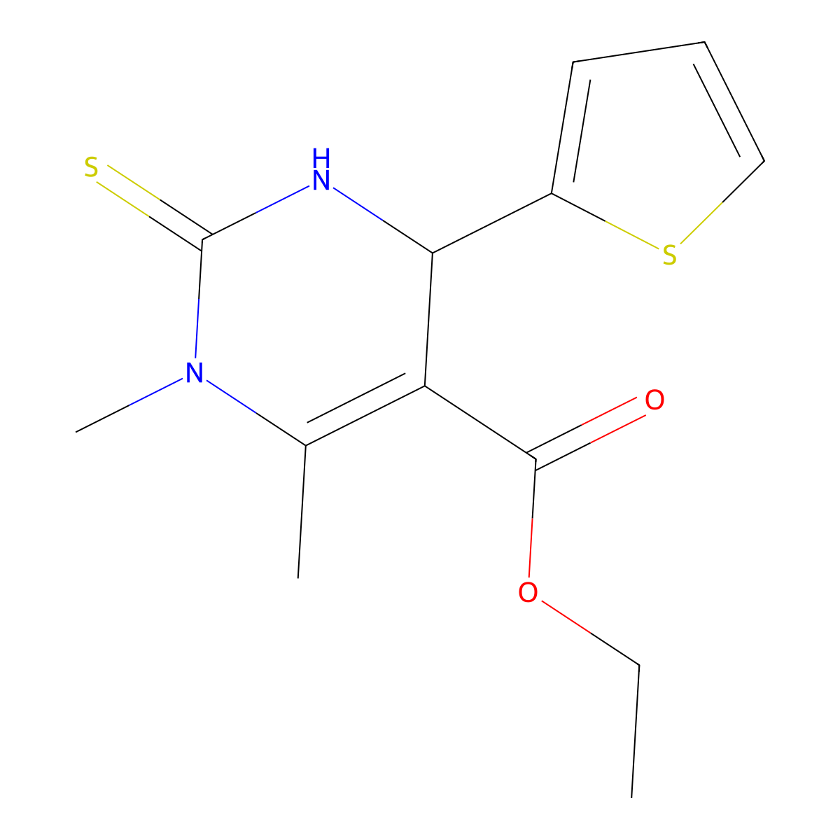 Ethyl 3,4-dimethyl-2-sulfanylidene-6-thiophen-2-yl-1,6-dihydropyrimidine-5-carboxylate molecular structure, CAS 537002-67-8