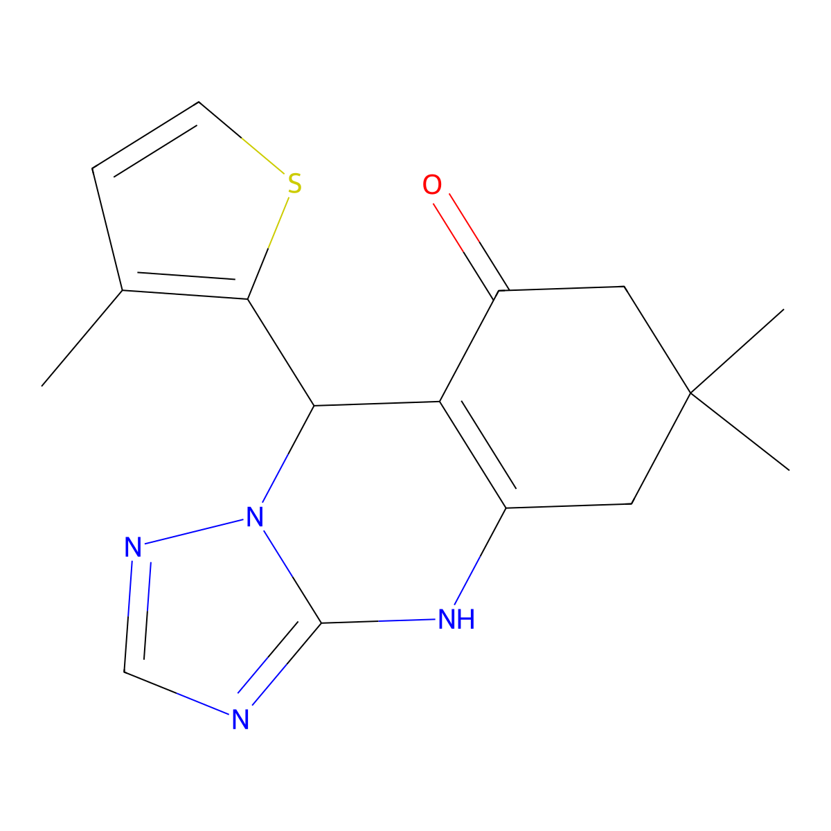 6,6-dimethyl-9-(3-methylthiophen-2-yl)-5,6,7,9-tetrahydro[1,2,4]triazolo[5,1-b]quinazolin-8(4H)-one molecular structure, CAS 537003-58-0