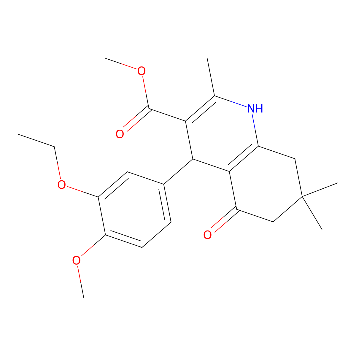 Methyl 4-(3-ethoxy-4-methoxyphenyl)-2,7,7-trimethyl-5-oxo-1,4,5,6,7,8-hexahydroquinoline-3-carboxylate molecular structure, CAS 537003-75-1