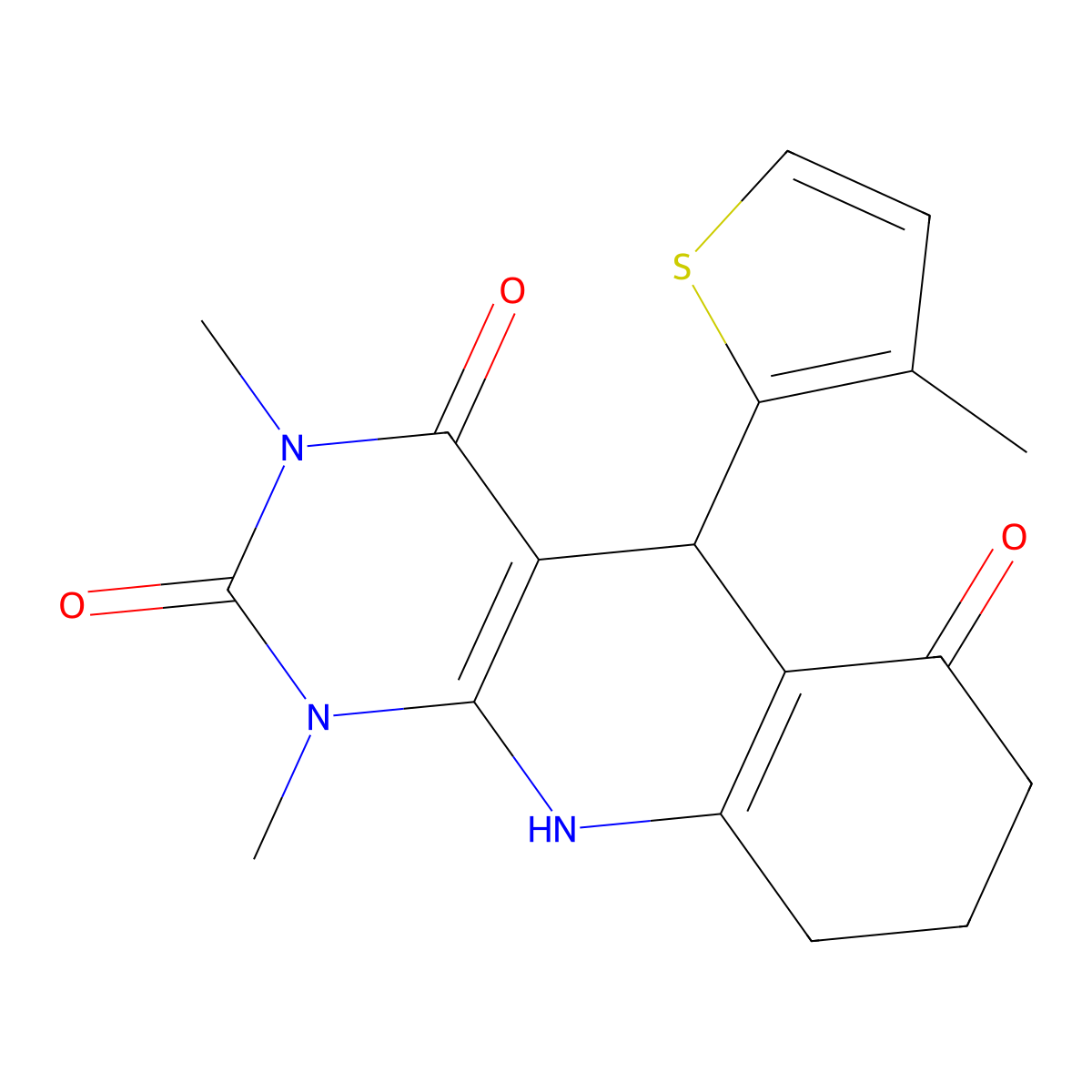 1,3-dimethyl-5-(3-methylthiophen-2-yl)-7,8,9,10-tetrahydro-5H-pyrimido[4,5-b]quinoline-2,4,6-trione molecular structure, CAS 537008-35-8