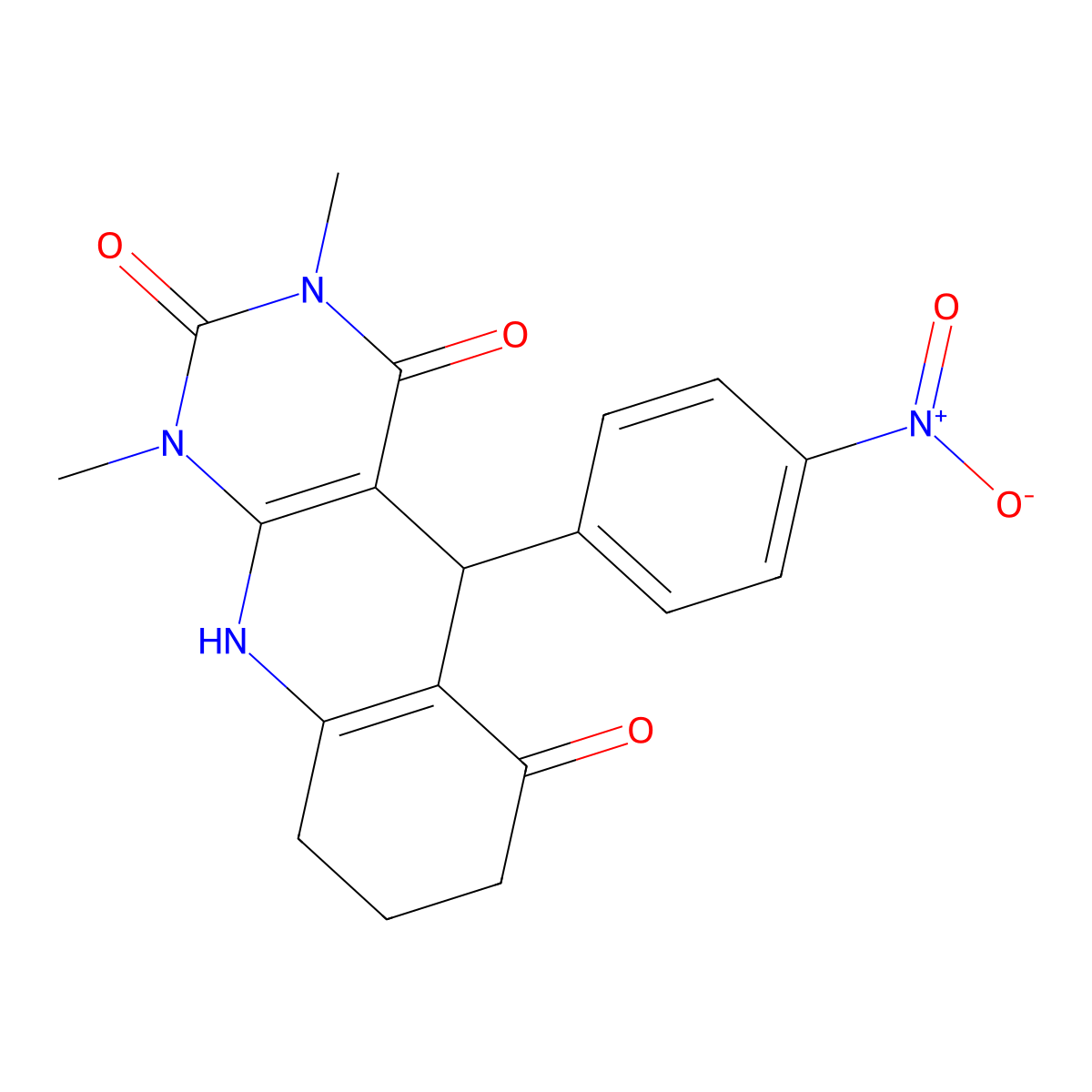 1,3-dimethyl-5-(4-nitrophenyl)-7,8,9,10-tetrahydropyrimido[4,5-b]quinoline-2,4,6(1H,3H,5H)-trione molecular structure, CAS 537008-54-1