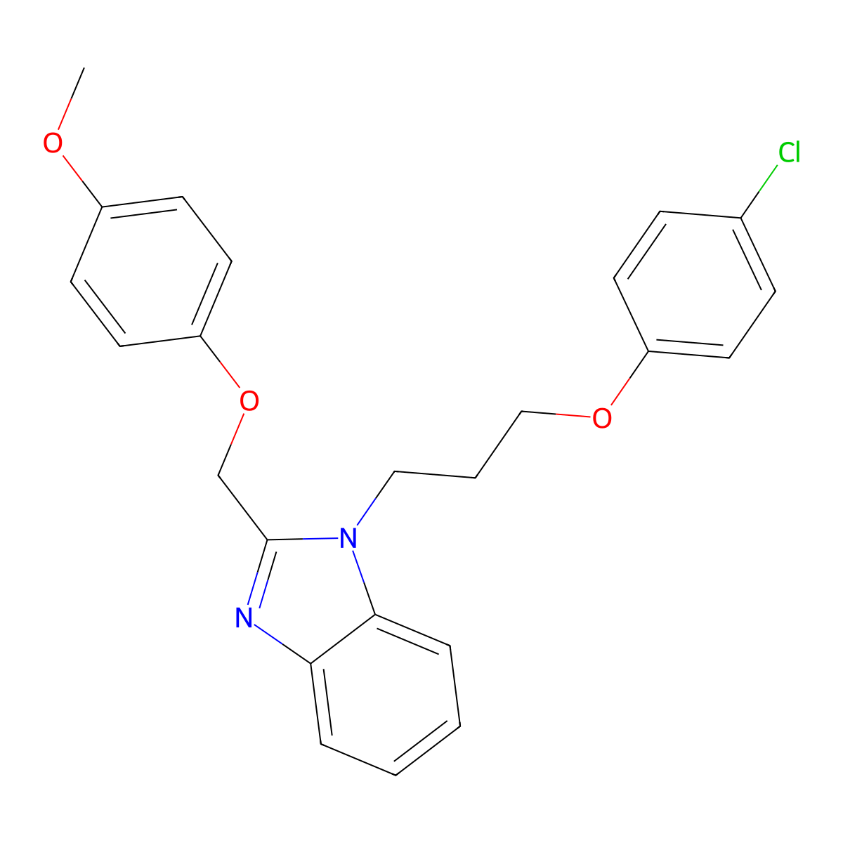 1-[3-(4-Chlorophenoxy)propyl]-2-[(4-methoxyphenoxy)methyl]benzimidazole molecular structure, CAS 537009-20-4