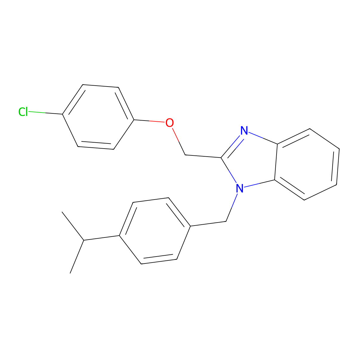 2-((4-chlorophenoxy)methyl)-1-(4-isopropylbenzyl)-1H-benzo[d]imidazole molecular structure, CAS 537009-35-1