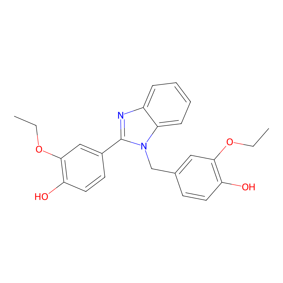 2-ethoxy-4-(1-(3-ethoxy-4-hydroxybenzyl)-1H-benzo[d]imidazol-2-yl)phenol molecular structure, CAS 537010-67-6