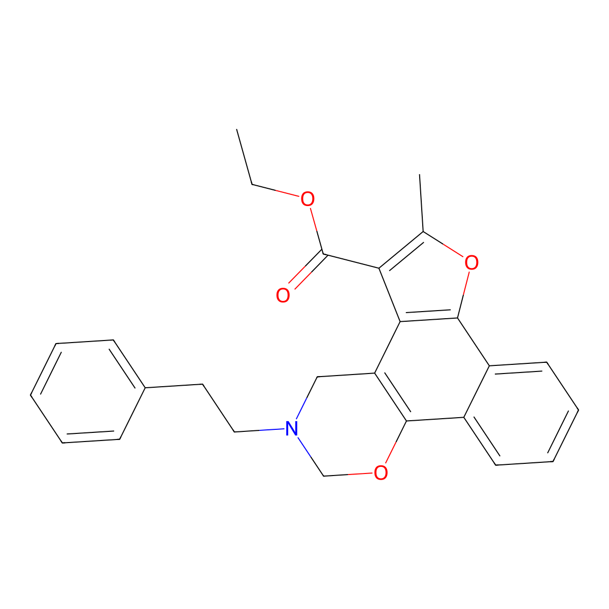 ethyl 6-methyl-3-(2-phenylethyl)-3,4-dihydro-2H-furo[3',2':3,4]naphtho[2,1-e][1,3]oxazine-5-carboxylate molecular structure, CAS 537010-86-9