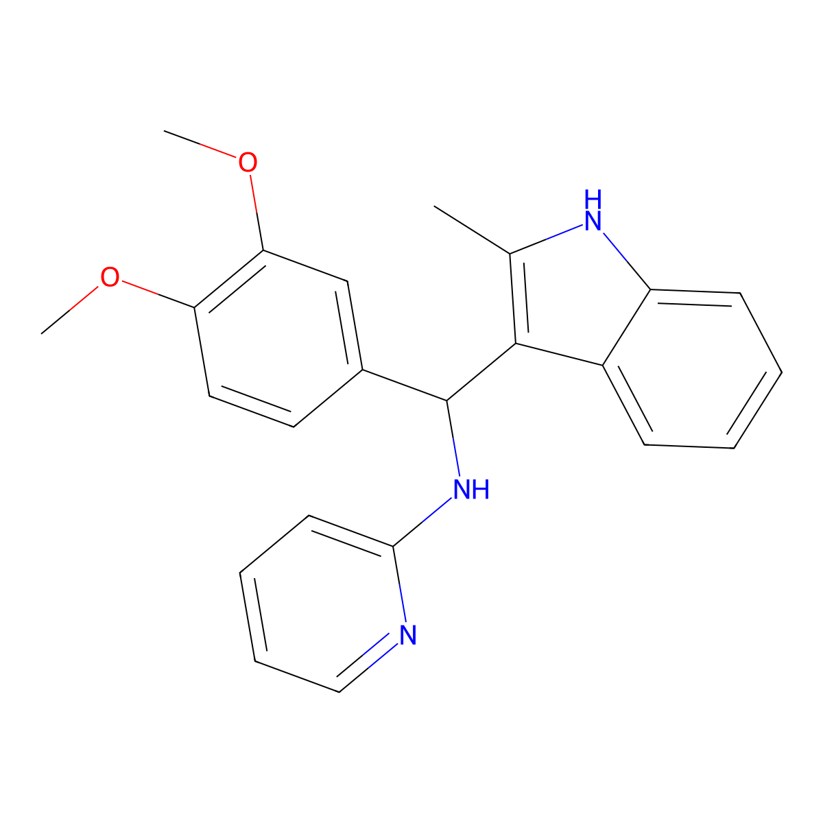 N-[(3,4-dimethoxyphenyl)(2-methyl-1H-indol-3-yl)methyl]pyridin-2-amine molecular structure, CAS 537011-51-1
