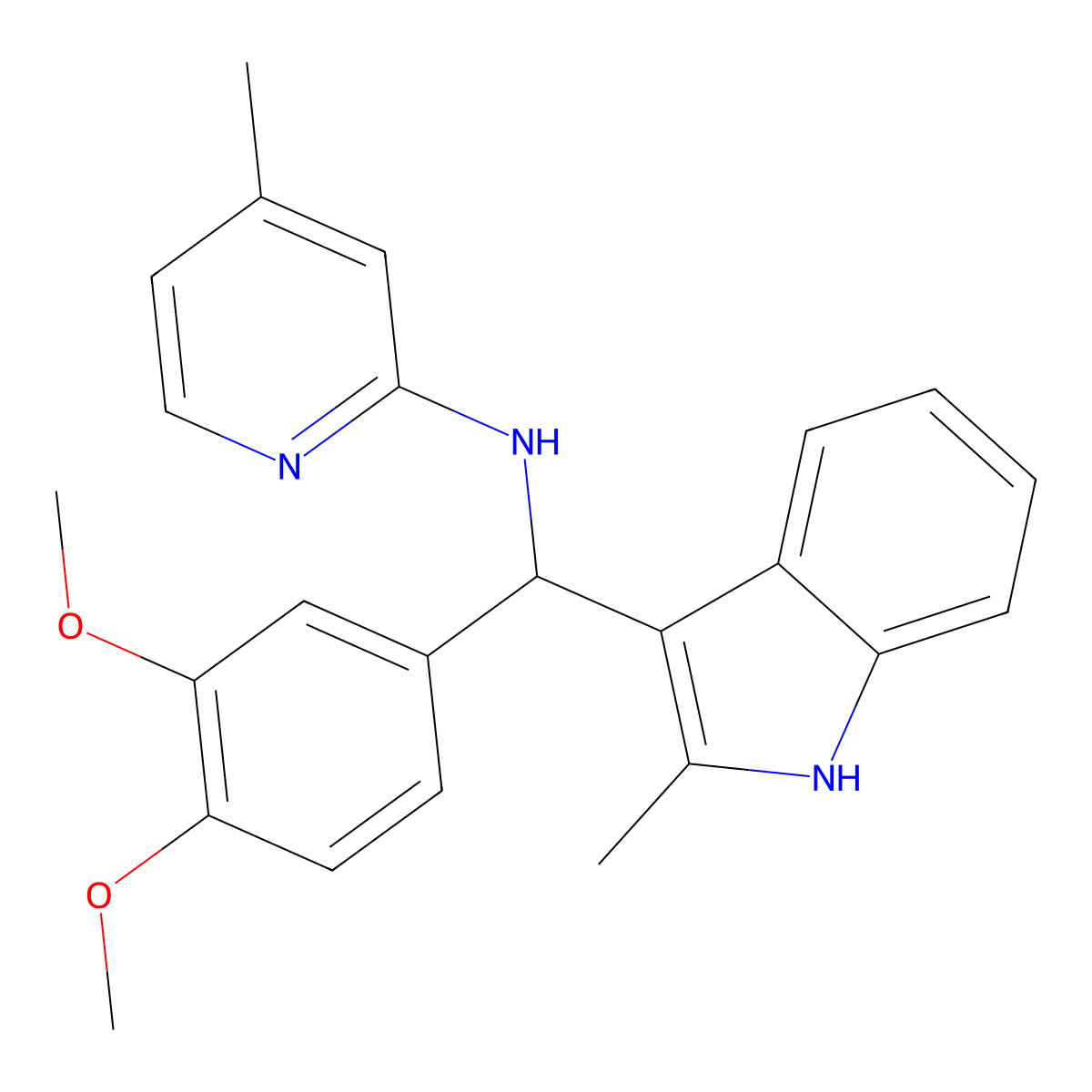 N-[(3,4-dimethoxyphenyl)(2-methyl-1H-indol-3-yl)methyl]-4-methylpyridin-2-amine molecular structure, CAS 537011-52-2