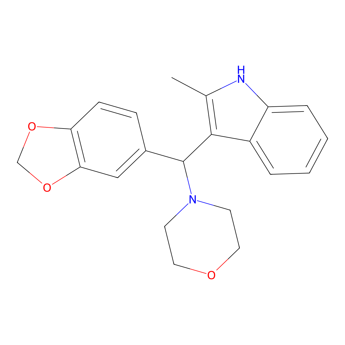 4-(benzo[d][1,3]dioxol-5-yl(2-methyl-1H-indol-3-yl)methyl)morpholine molecular structure, CAS 537011-53-3