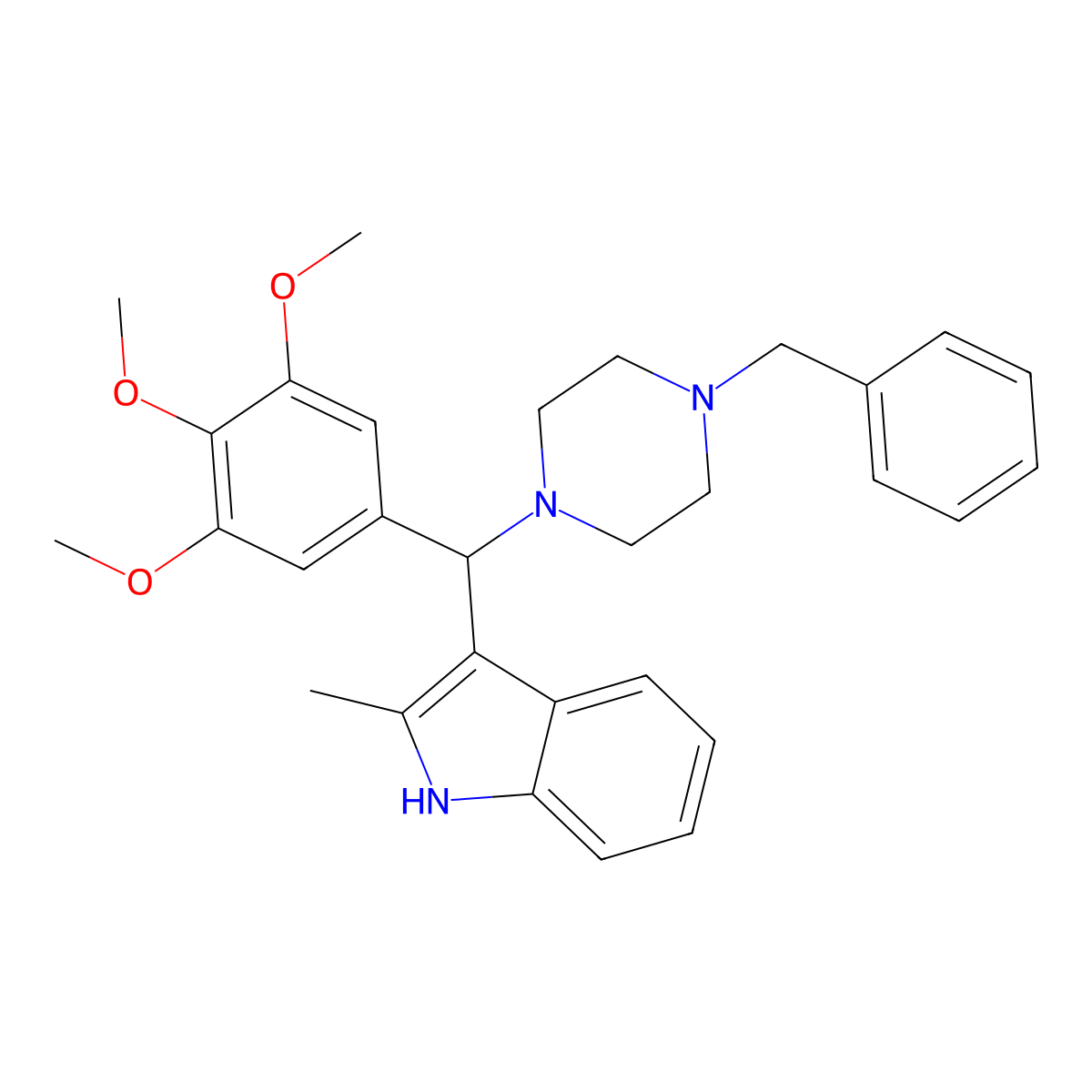 3-[(4-benzylpiperazin-1-yl)(3,4,5-trimethoxyphenyl)methyl]-2-methyl-1H-indole molecular structure, CAS 537011-73-7