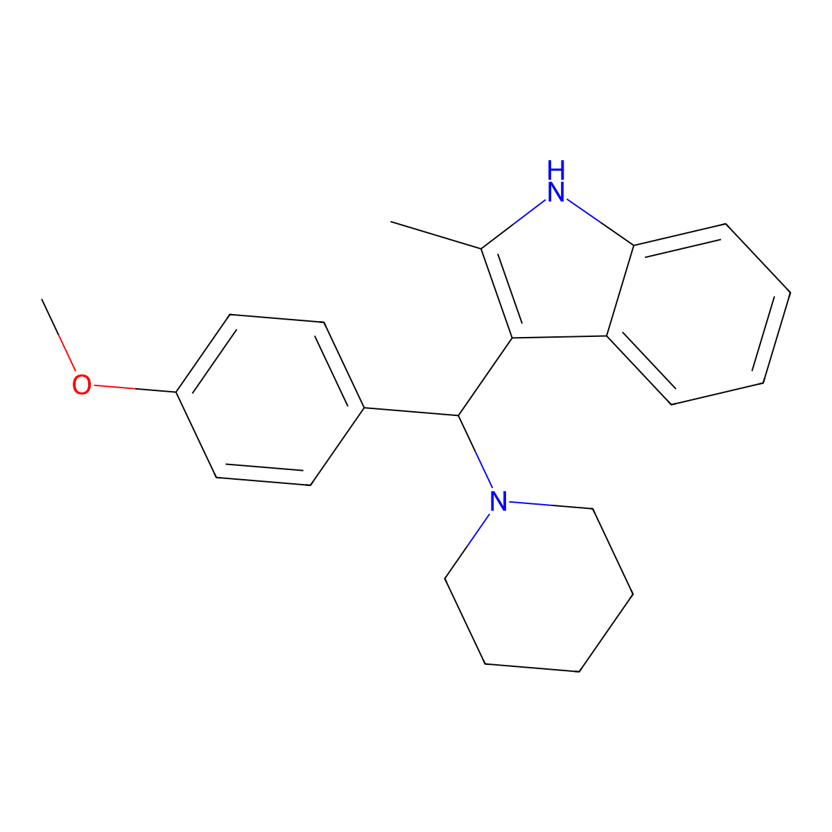 3-((4-methoxyphenyl)(piperidin-1-yl)methyl)-2-methyl-1H-indole molecular structure, CAS 537012-31-0