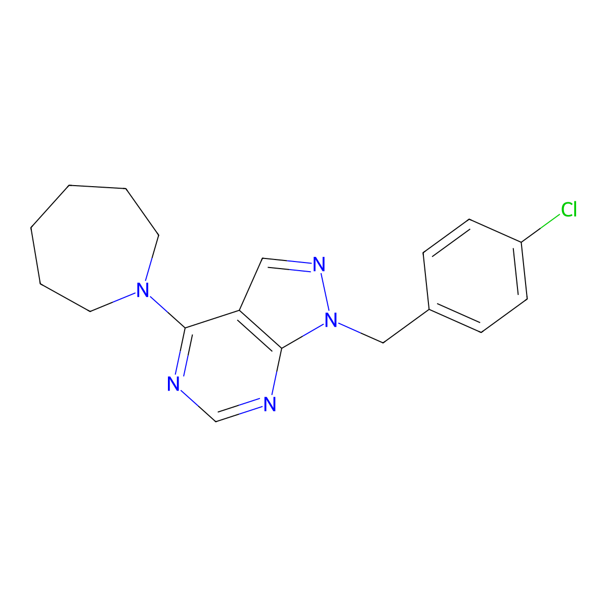 4-(azepan-1-yl)-1-(4-chlorobenzyl)-1H-pyrazolo[3,4-d]pyrimidine molecular structure, CAS 537012-35-4