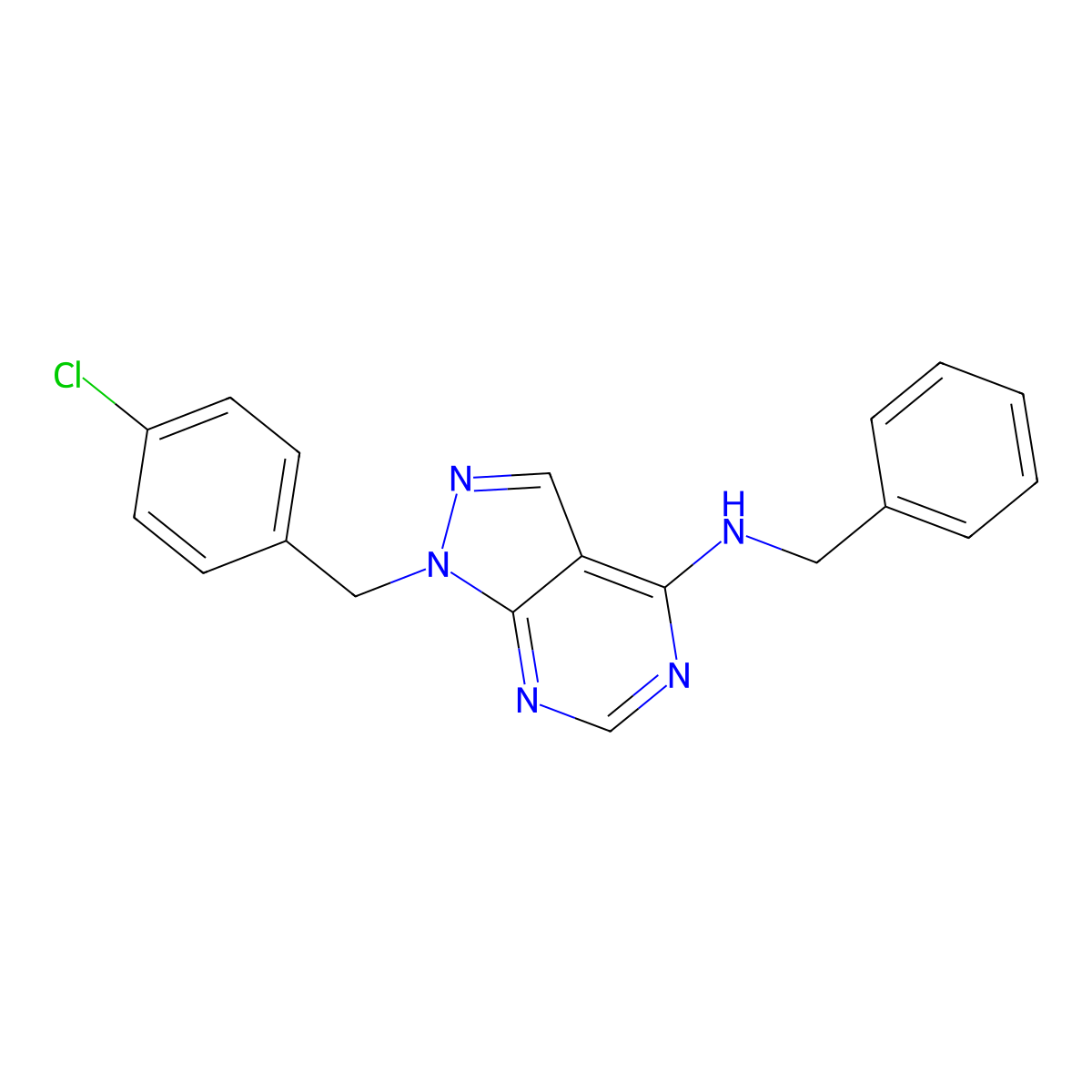 N-benzyl-1-(4-chlorobenzyl)-1H-pyrazolo[3,4-d]pyrimidin-4-amine molecular structure, CAS 537012-36-5