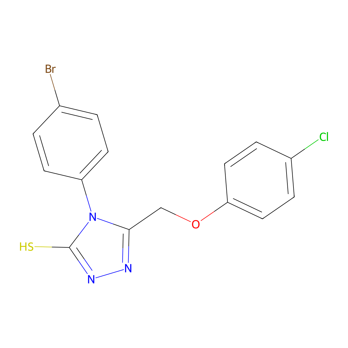4-(4-bromophenyl)-5-((4-chlorophenoxy)methyl)-4H-1,2,4-triazole-3-thiol molecular structure, CAS 537016-66-3