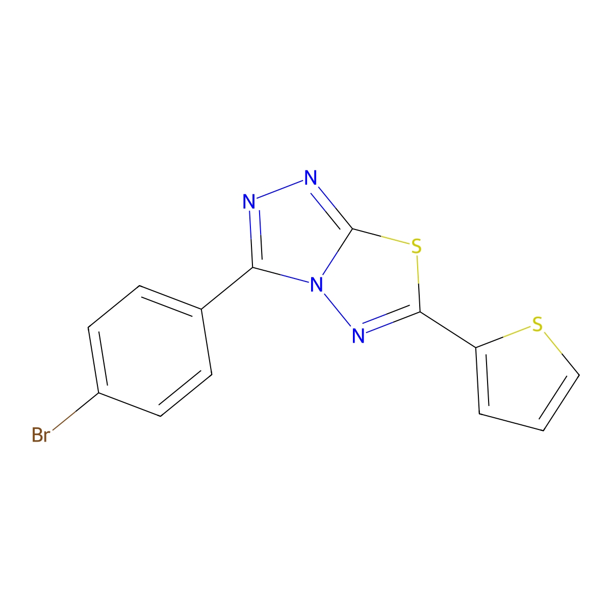 3-(4-Bromophenyl)-6-(thiophen-2-yl)-[1,2,4]triazolo[3,4-b][1,3,4]thiadiazole molecular structure, CAS 537016-73-2