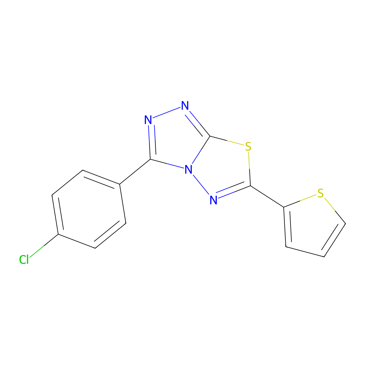 3-(4-Chlorophenyl)-6-(2-thienyl)[1,2,4]triazolo[3,4-b][1,3,4]thiadiazole molecular structure, CAS 537016-78-7
