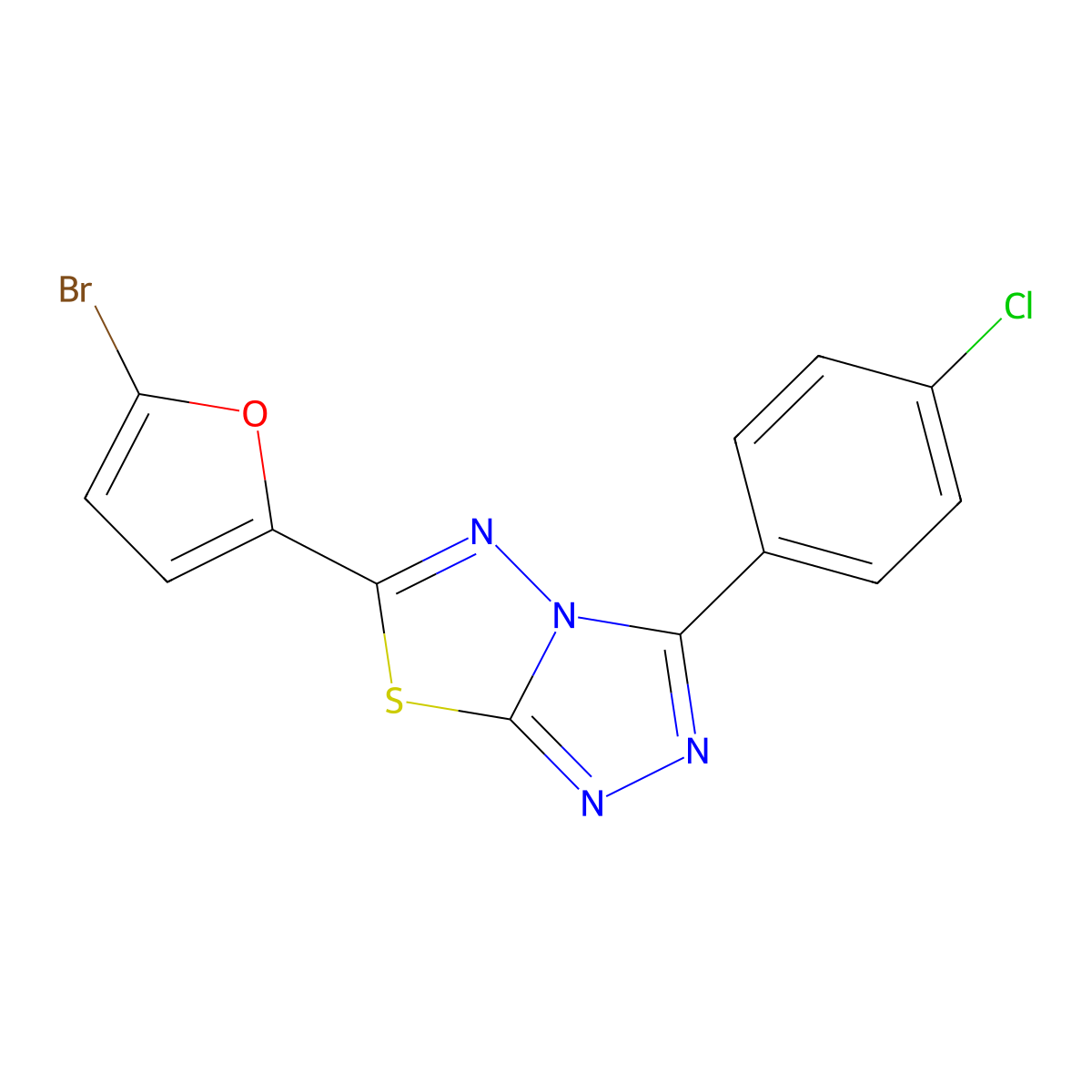 6-(5-Bromofuran-2-yl)-3-(4-chlorophenyl)-[1,2,4]triazolo[3,4-b][1,3,4]thiadiazole molecular structure, CAS 537016-83-4