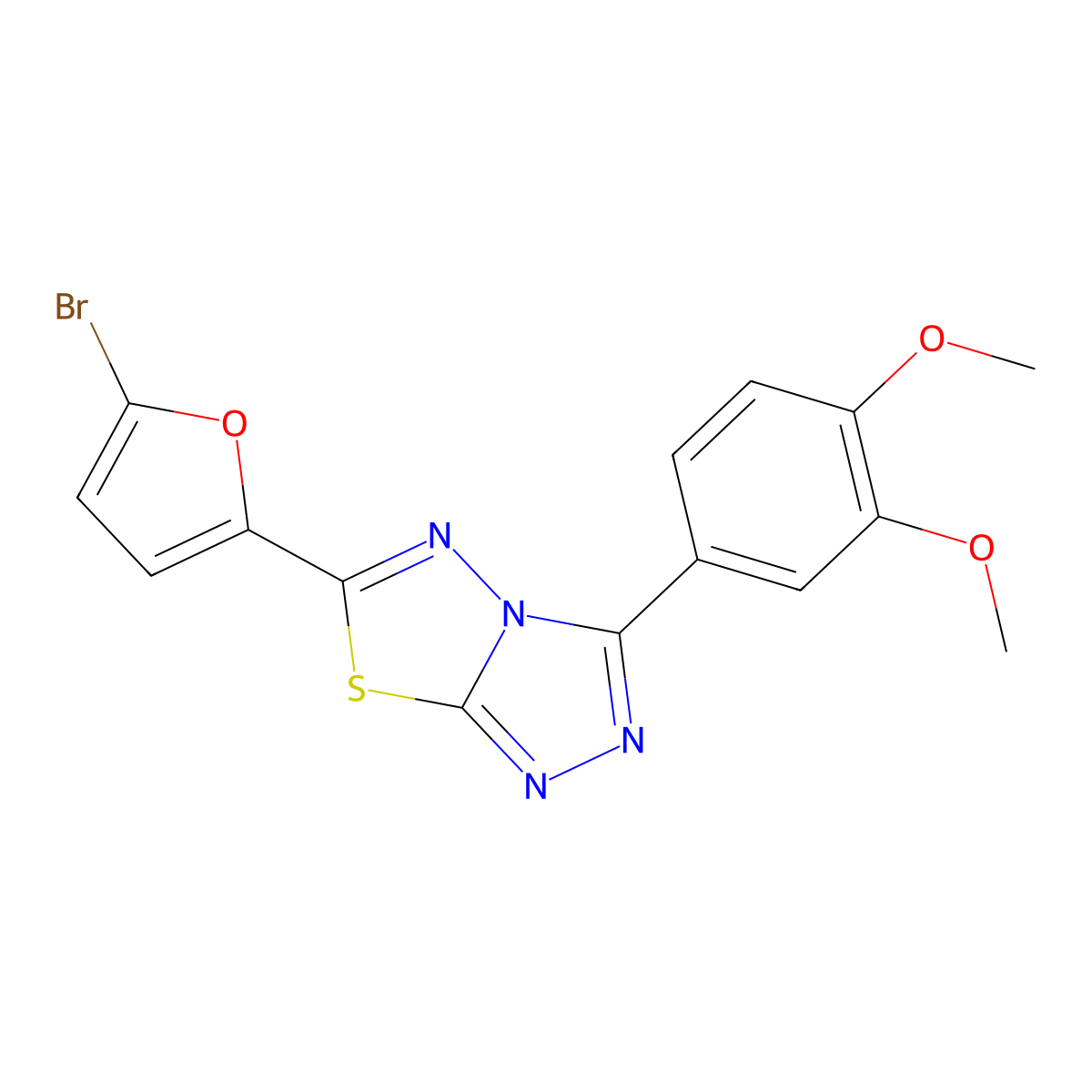 6-(5-Bromofuran-2-yl)-3-(3,4-dimethoxyphenyl)-[1,2,4]triazolo[3,4-b][1,3,4]thiadiazole molecular structure, CAS 537016-84-5