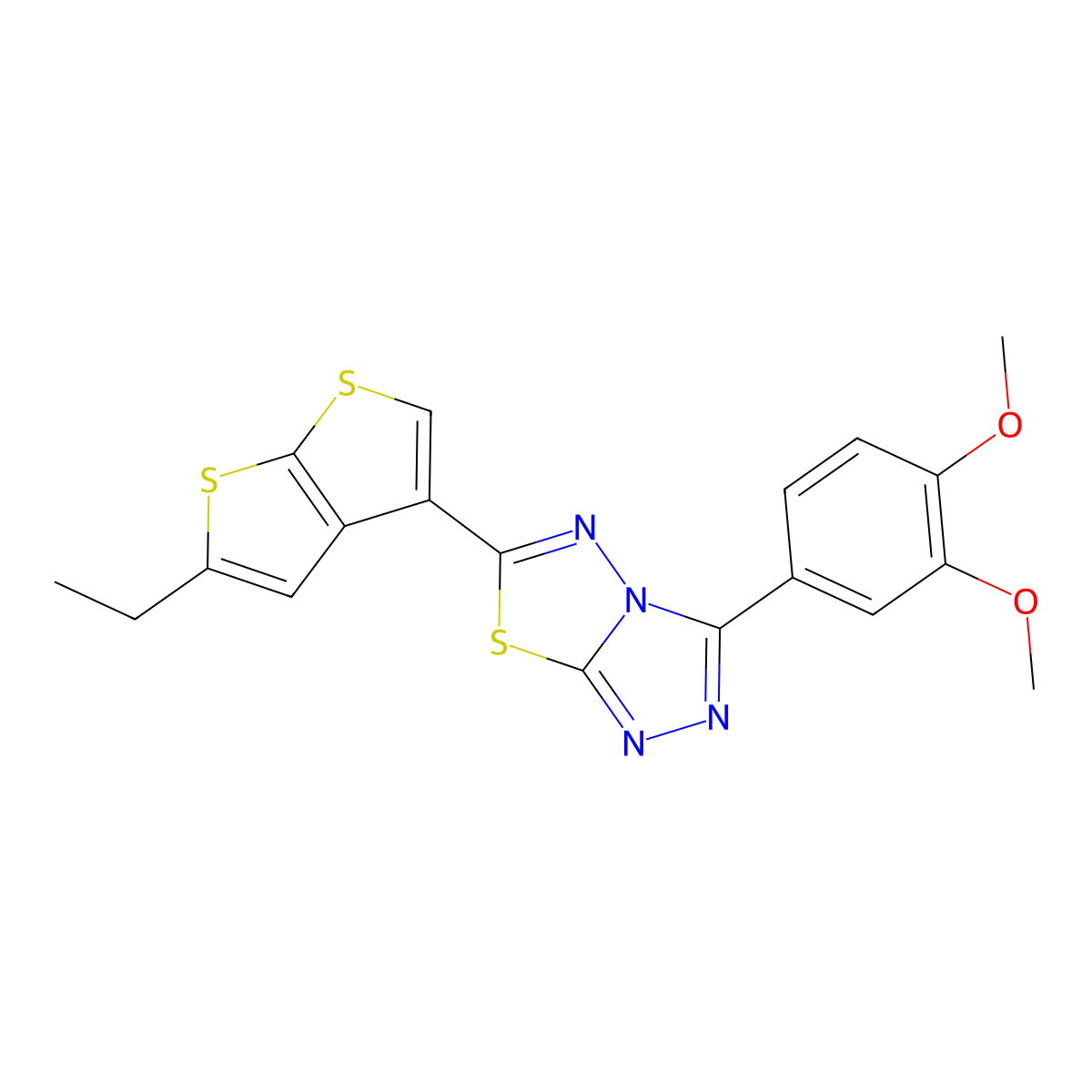 3-(3,4-Dimethoxyphenyl)-6-(5-ethylthieno[2,3-b]thiophen-3-yl)-[1,2,4]triazolo[3,4-b][1,3,4]thiadiazole molecular structure, CAS 537017-04-2