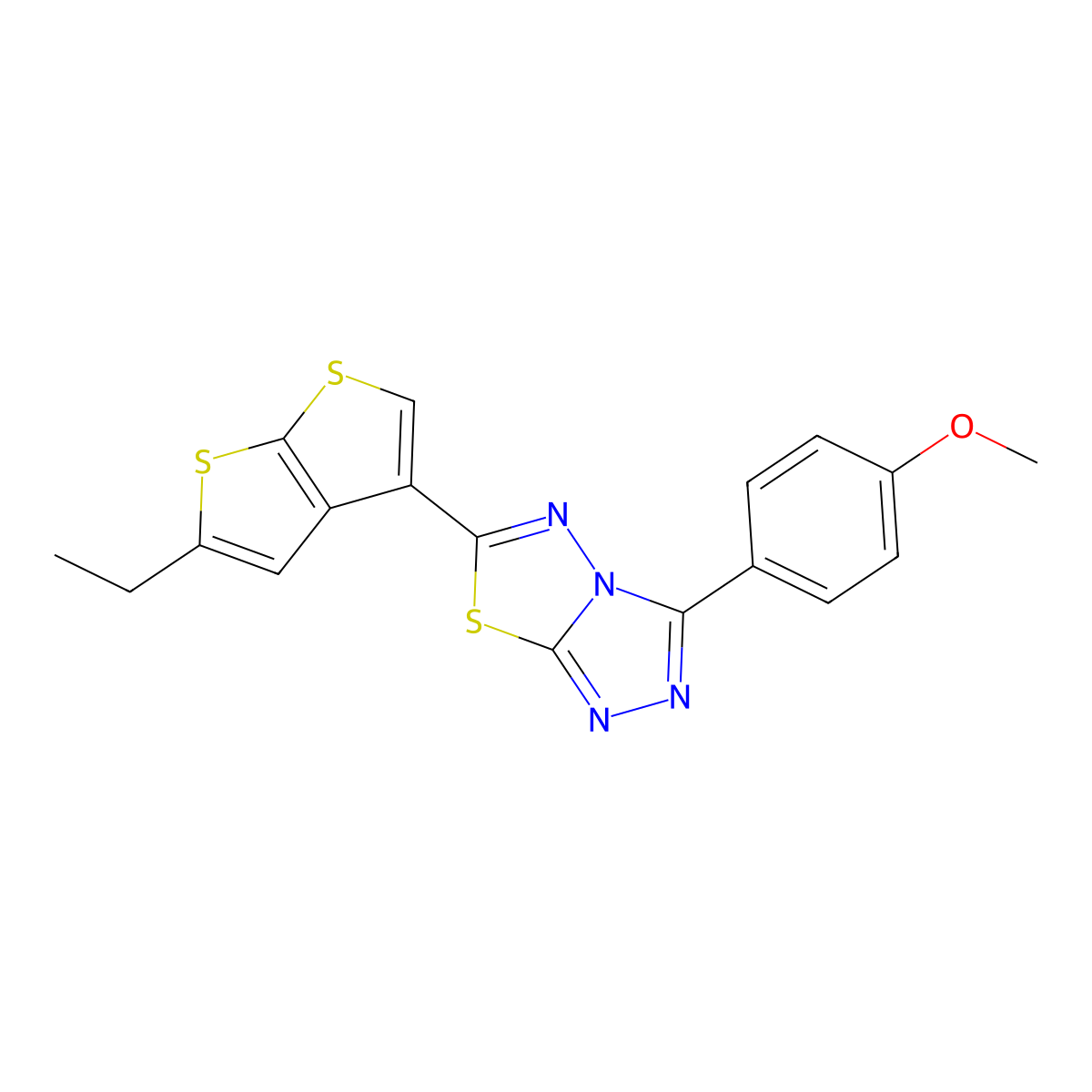 6-(5-Ethylthieno[2,3-b]thiophen-3-yl)-3-(4-methoxyphenyl)-[1,2,4]triazolo[3,4-b][1,3,4]thiadiazole molecular structure, CAS 537017-20-2