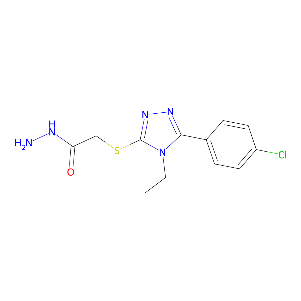 2-{[5-(4-chlorophenyl)-4-ethyl-4H-1,2,4-triazol-3-yl]sulfanyl}acetohydrazide molecular structure, CAS 537017-32-6