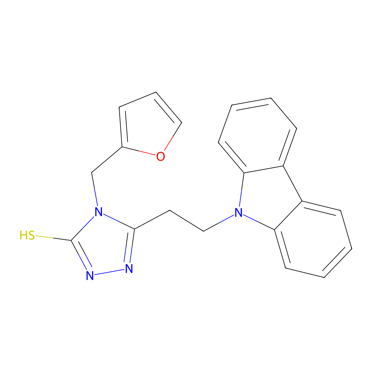 5-(2-Carbazol-9-ylethyl)-4-(2-furylmethyl)-1,2,4-triazole-3-thiol molecular structure, CAS 537017-36-0