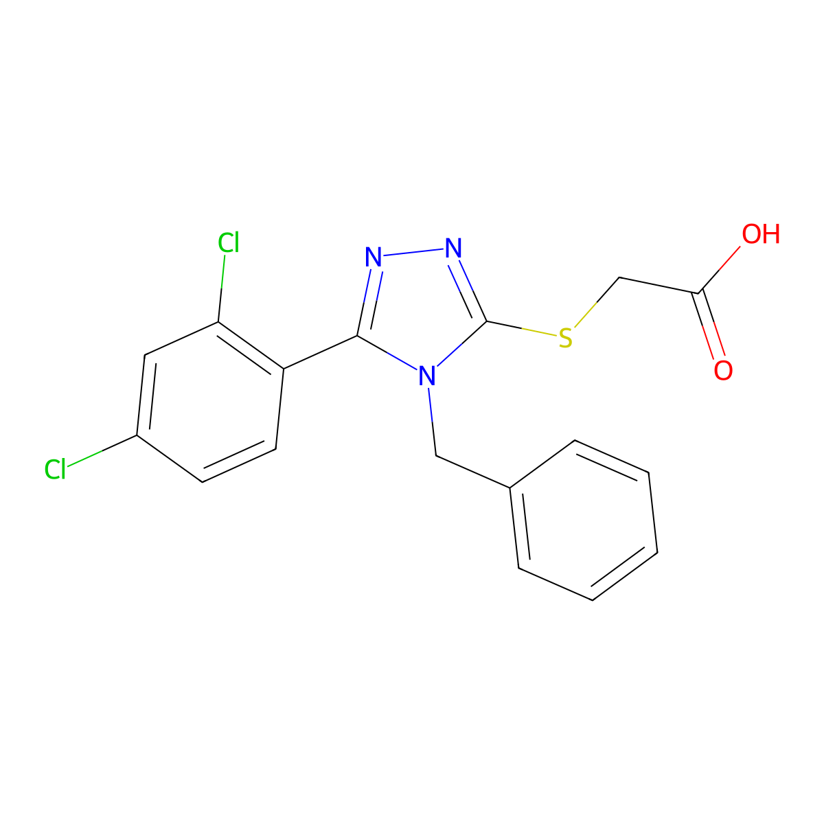 2-[[5-(2,4-Dichlorophenyl)-4-(phenylmethyl)-4H-1,2,4-triazol-3-yl]thio]acetic acid molecular structure, CAS 537017-41-7