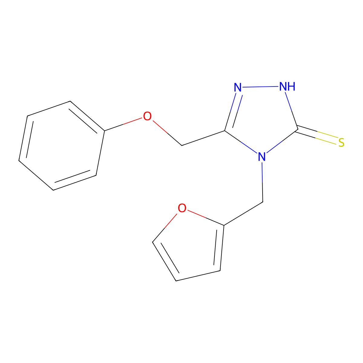 4-(furan-2-ylmethyl)-5-(phenoxymethyl)-4H-1,2,4-triazole-3-thiol molecular structure, CAS 537017-43-9