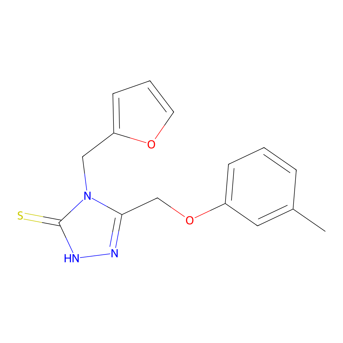 4-(furan-2-ylmethyl)-5-(3-methylphenoxymethyl)-4H-1,2,4-triazole-3-thiol molecular structure, CAS 537017-47-3