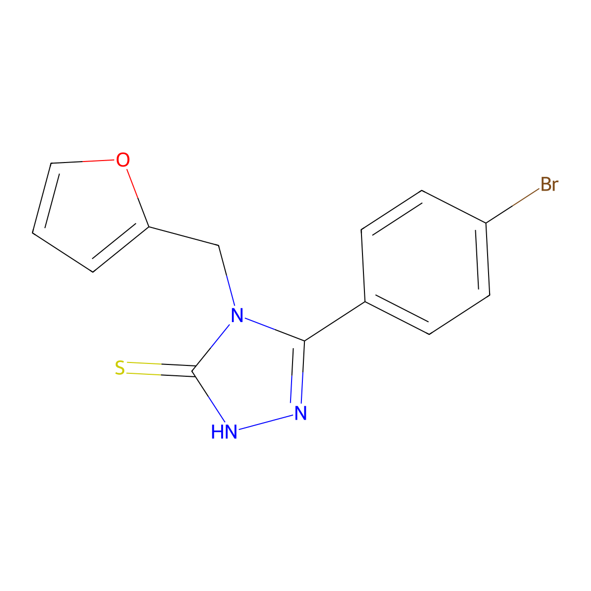 3-(4-bromophenyl)-4-(2-furanylmethyl)-1H-1,2,4-triazole-5-thione molecular structure, CAS 537017-49-5