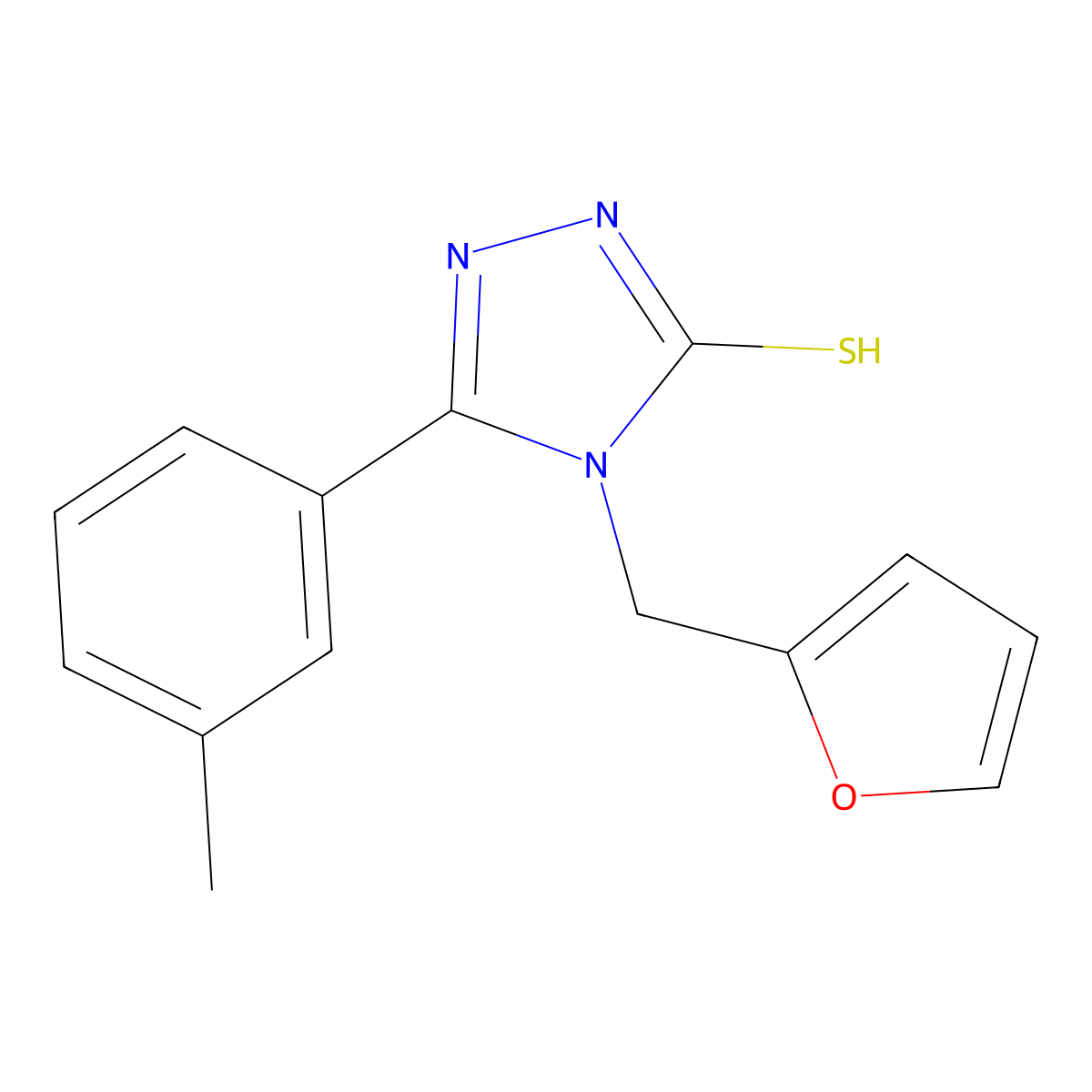 4-(furan-2-ylmethyl)-5-(3-methylphenyl)-4H-1,2,4-triazole-3-thiol molecular structure, CAS 537017-51-9