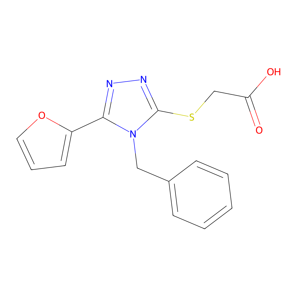 2-{[4-benzyl-5-(furan-2-yl)-4H-1,2,4-triazol-3-yl]sulfanyl}acetic acid molecular structure, CAS 537017-54-2