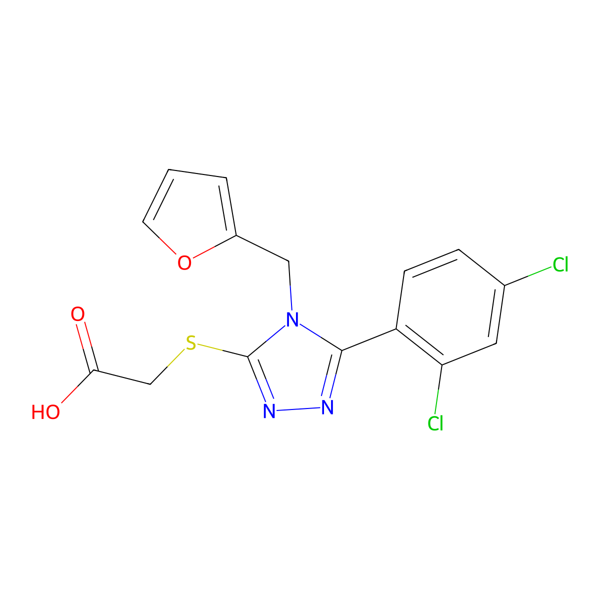 2-((5-(2,4-dichlorophenyl)-4-(furan-2-ylmethyl)-4H-1,2,4-triazol-3-yl)thio)acetic acid molecular structure, CAS 537017-64-4