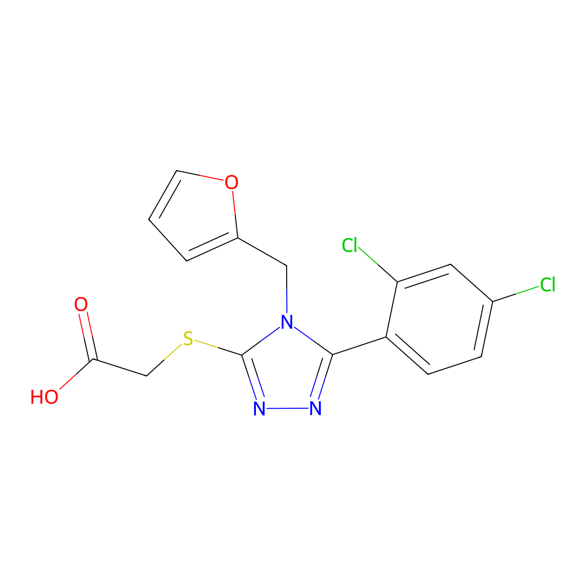 2-((5-(2,4-dichlorophenyl)-4-(furan-2-ylmethyl)-4H-1,2,4-triazol-3-yl)thio)acetic acid molecular structure, CAS 537017-64-4