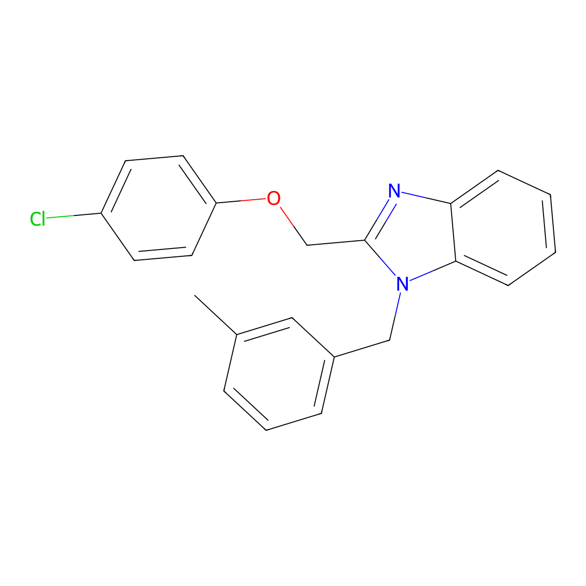2-((4-chlorophenoxy)methyl)-1-(3-methylbenzyl)-1H-benzo[d]imidazole molecular structure, CAS 537017-89-3