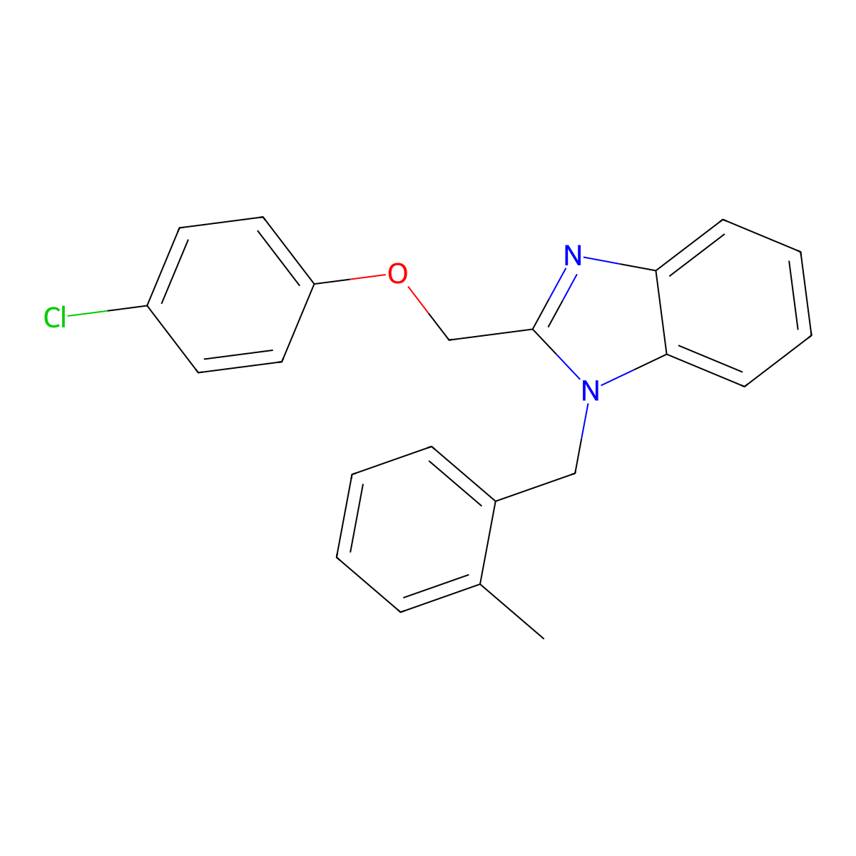 2-((4-chlorophenoxy)methyl)-1-(2-methylbenzyl)-1H-benzo[d]imidazole molecular structure, CAS 537017-96-2