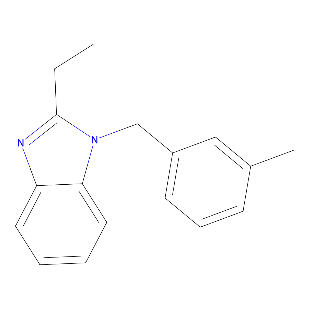 2-ethyl-1-[(3-methylphenyl)methyl]-1H-1,3-benzodiazole molecular structure, CAS 537018-11-4
