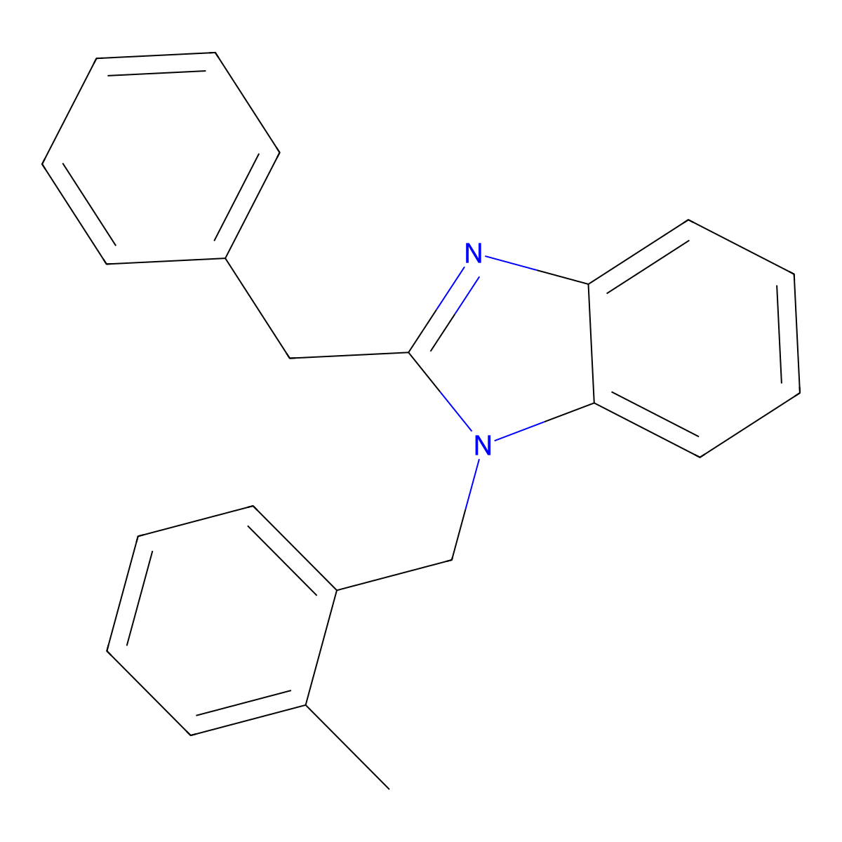 2-Benzyl-1-[(2-methylphenyl)methyl]benzimidazole molecular structure, CAS 537018-24-9