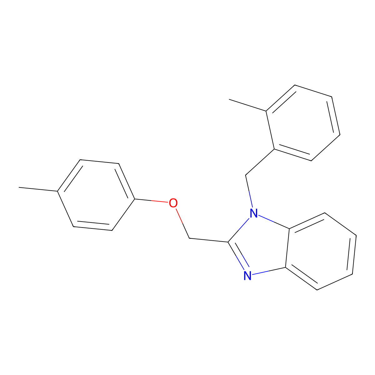 1-(2-methylbenzyl)-2-((p-tolyloxy)methyl)-1H-benzo[d]imidazole molecular structure, CAS 537018-35-2