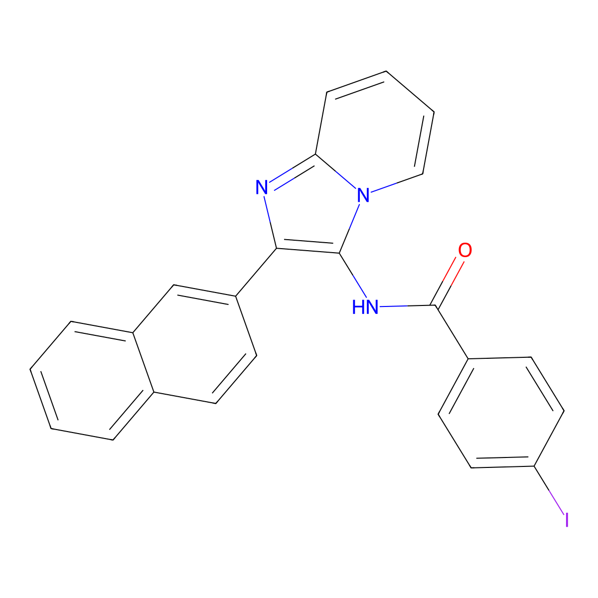 4-iodo-N-(2-naphthalen-2-ylimidazo[1,2-a]pyridin-3-yl)benzamide molecular structure, CAS 537020-48-7