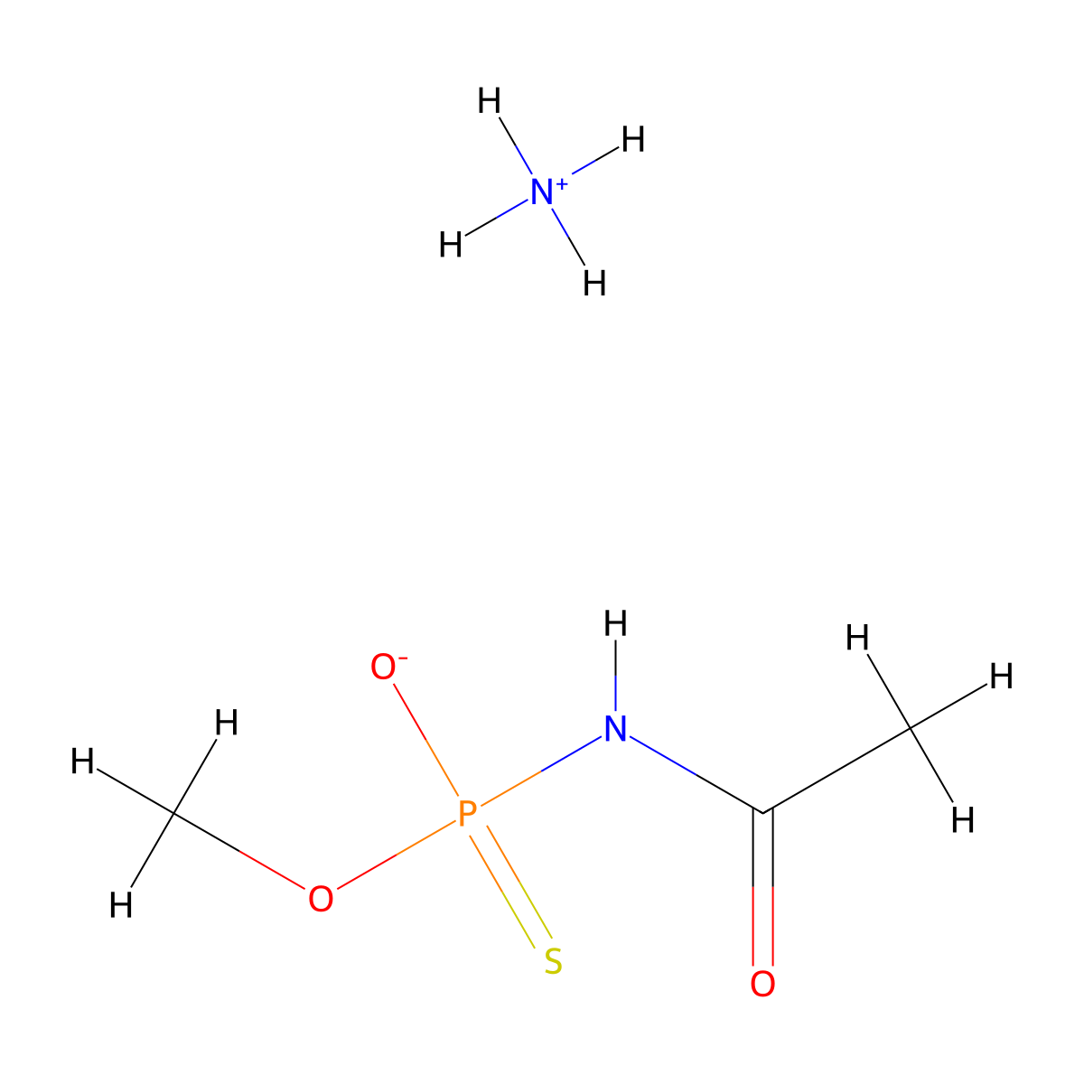 Phosphoramidothioic acid, N-acetyl-, O-methyl ester, ammonium salt (1:1) molecular structure, CAS 53705-85-4