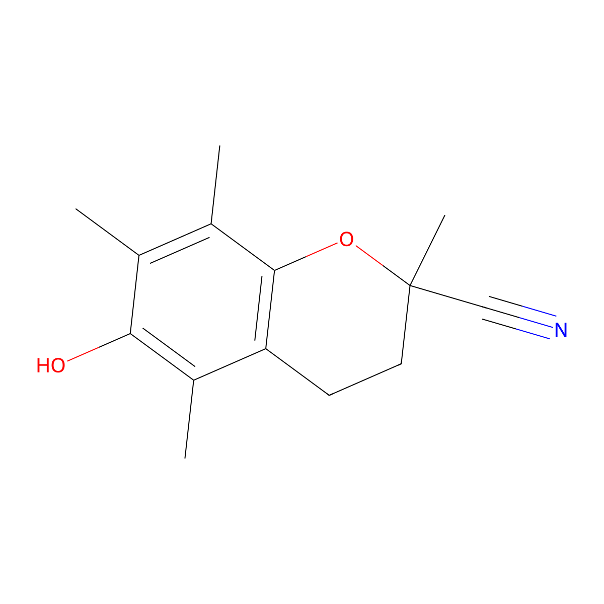 3,4-Dihydro-6-hydroxy-2,5,7,8-tetramethyl-2H-1-benzopyran-2-carbonitrile molecular structure, CAS 53713-29-4