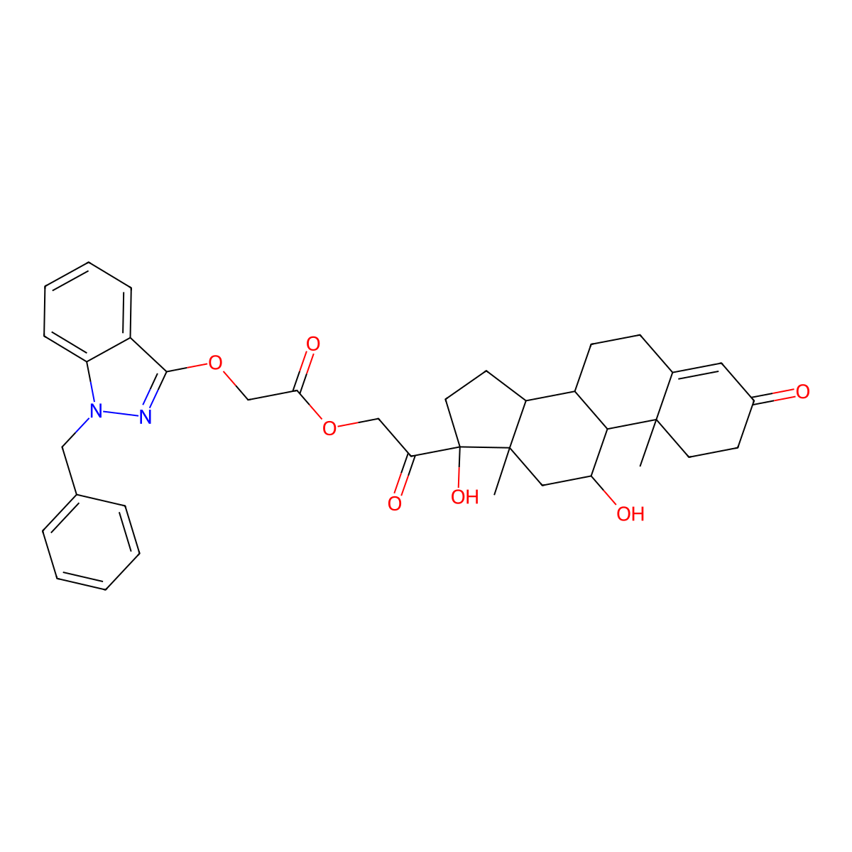 (11beta)-11,17-Dihydroxy-21-((2-((1-(phenylmethyl)-1H-indazol-3-yl)oxy)acetyl)oxy)pregn-4-ene-3,20-dione molecular structure, CAS 53716-43-1