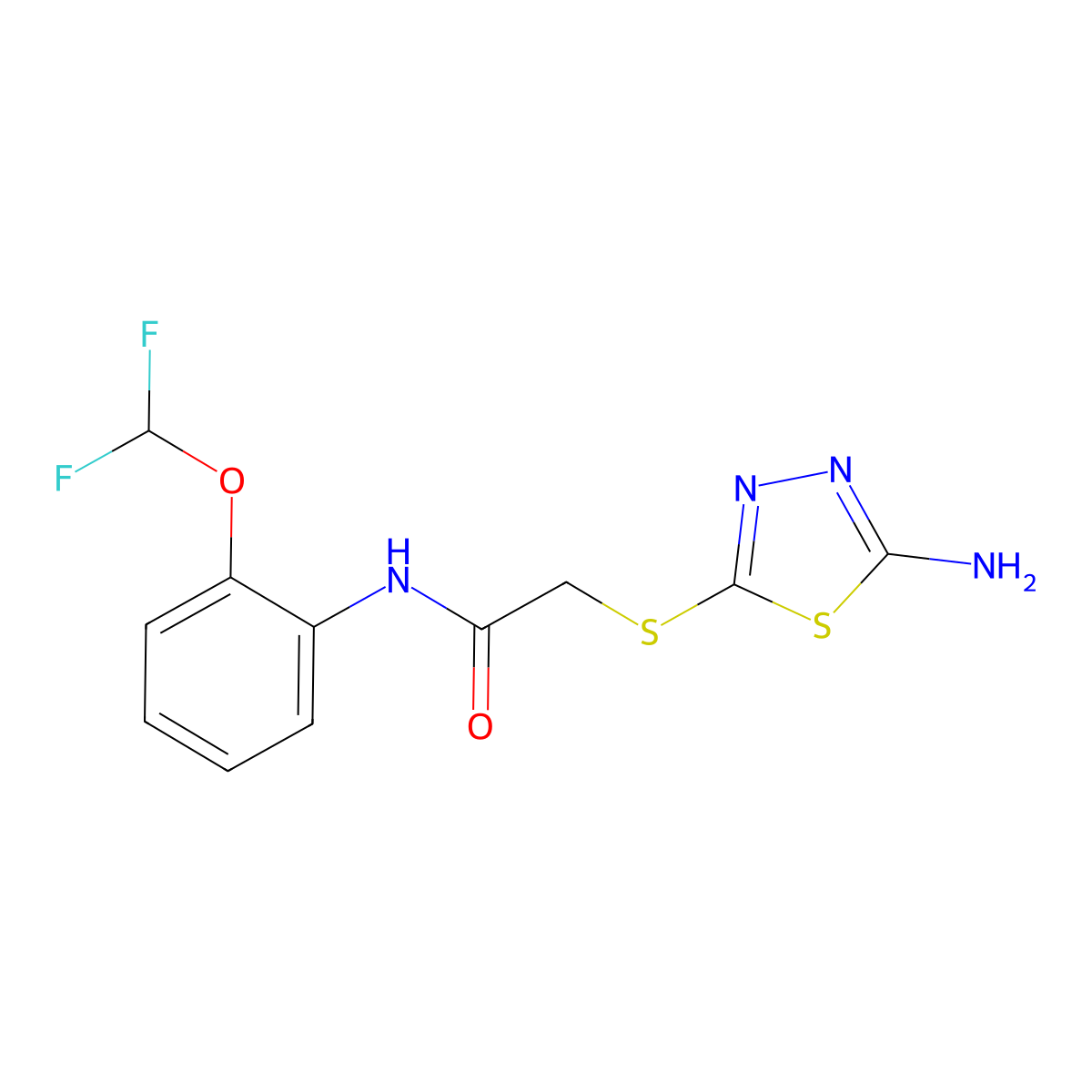 2-[(5-amino-1,3,4-thiadiazol-2-yl)sulfanyl]-N-[2-(difluoromethoxy)phenyl]acetamide molecular structure, CAS 5372-54-3