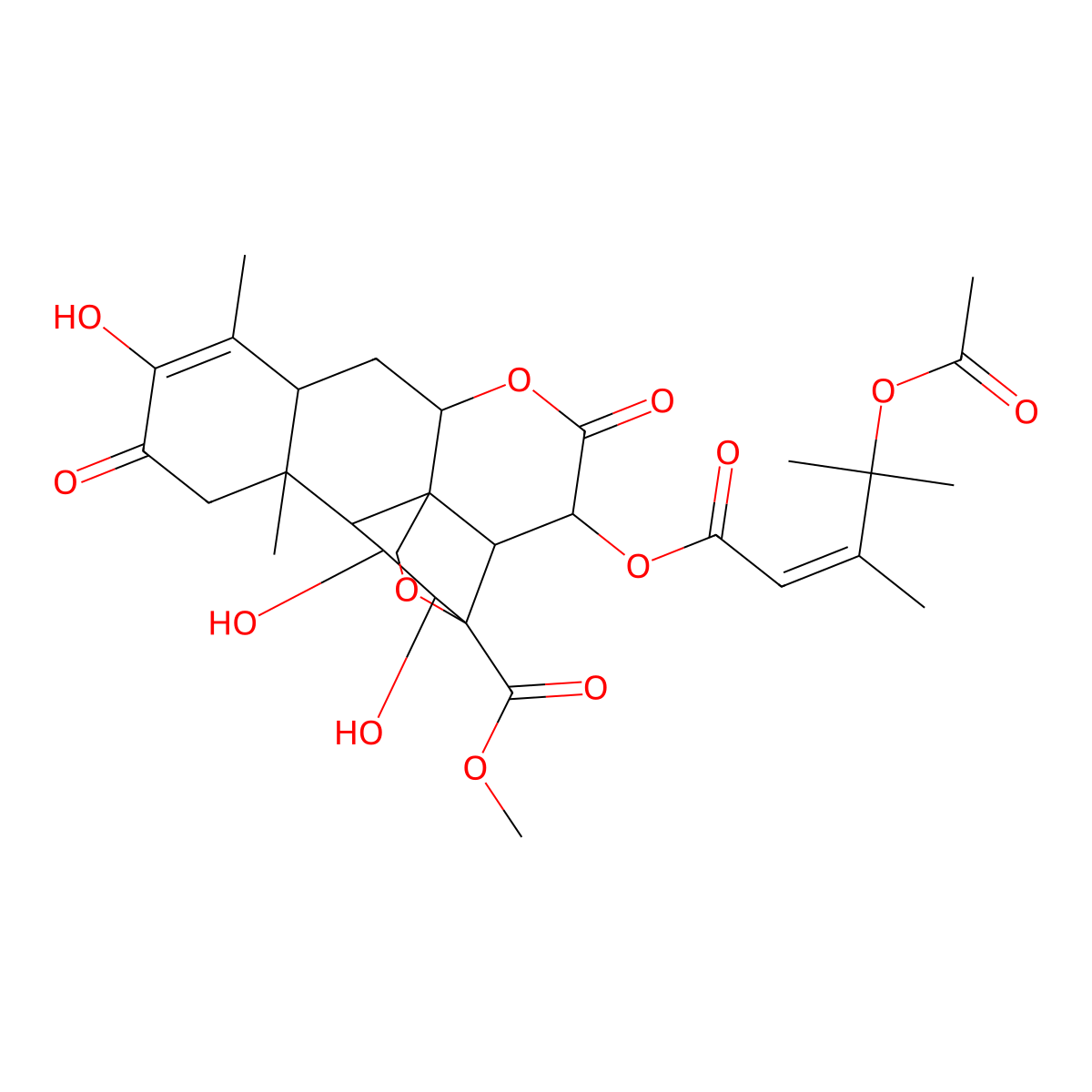 Methyl (11beta,12alpha,15beta)-15-(((2E)-4-(acetyloxy)-3,4-dimethyl-1-oxo-2-penten-1-yl)oxy)-13,20-epoxy-3,11,12-trihydroxy-2,16-dioxopicras-3-en-21-oate molecular structure, CAS 53729-52-5